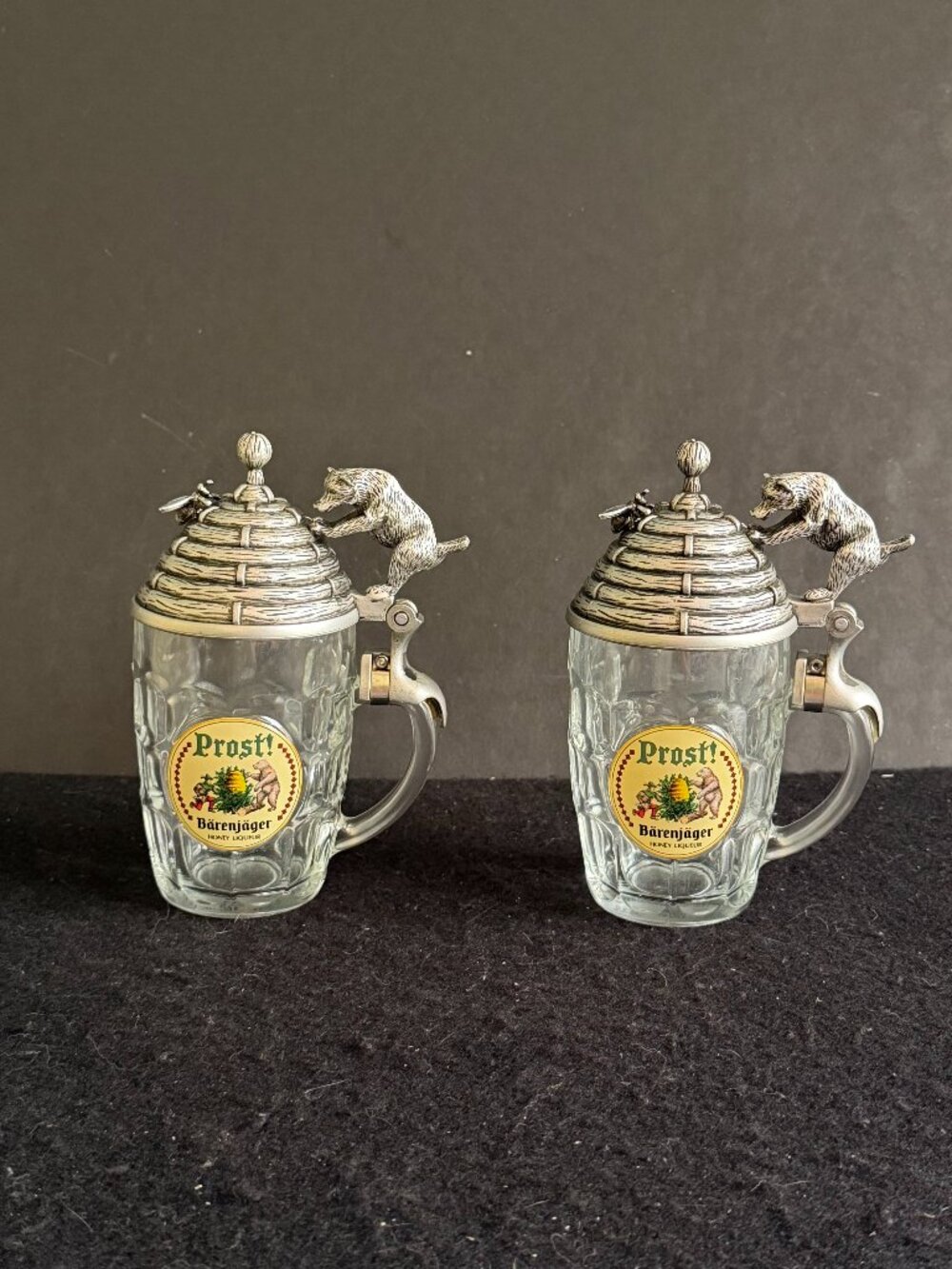 2 - Barenjager Honey Liqueur “Prost!” Dimpled Glass Beer Stein/Mug